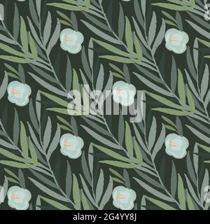 Motif tropical sans couture avec feuilles de palmier exotiques. Banque D'Images