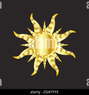 Tatouages de boho d'or mystique au soleil. Conception linéaire, éléments pour l'astrologie, le mysticisme et le dire de fortune. Illustration de Vecteur