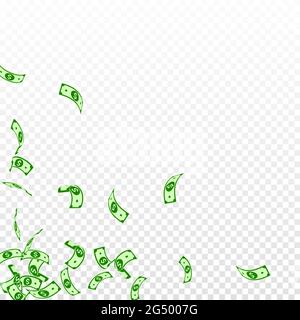 Les billets du dollar américain chutent. Factures en USD limitées sur fond transparent. Argent des États-Unis. Illustration vectorielle créative. Jackpot, richesse ou suce Illustration de Vecteur