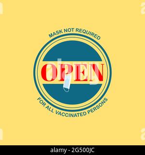 Illustration vectorielle signe ouvert, masque non requis pour les personnes vaccinées entièrement covid-19. Illustration de Vecteur