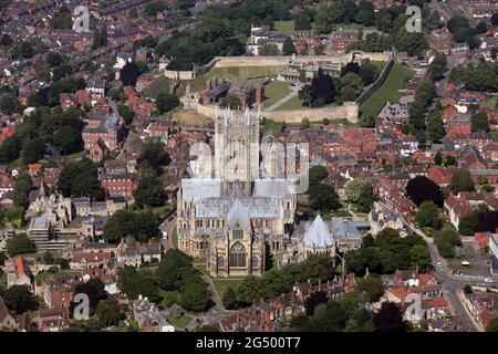 Vue aérienne de la cathédrale de Lincoln Banque D'Images