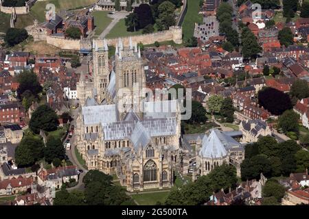 Vue aérienne de la cathédrale de Lincoln Banque D'Images