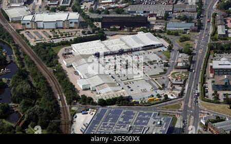 Vue aérienne du parc commercial meadowhall, Attercliffe, Sheffield Banque D'Images