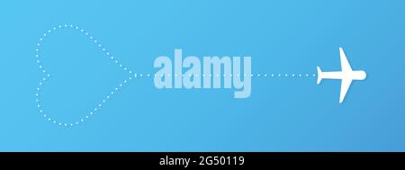 Avion avec sentier de l'amour. Illustration vectorielle, conception plate Illustration de Vecteur
