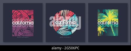 Ensemble de t-shirts imprimés californiens, illustrations vectorielles Illustration de Vecteur