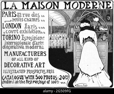 « la Maison moderne, Paris, Londres et Turin – Fabricants de toutes sortes d’art décoratif ». Une publicité de 1902 pour une entreprise produisant des articles décoratifs de style arts et métiers d'art. Banque D'Images