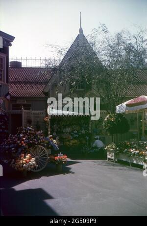 Disneyland, Californie, 1959. Vue sur le marché aux fleurs de main Street sur West Center Street. Banque D'Images