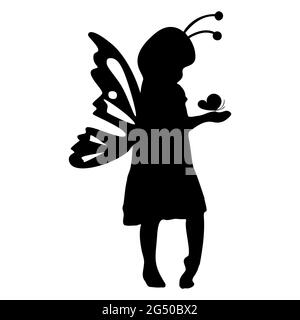 Silhouette de petite fille avec ailes de buttefly. Illustration vectorielle. Illustration de Vecteur