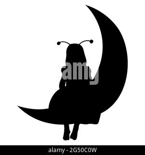 Silhouette de petite fille assise sur la lune. Illustration vectorielle. Illustration de Vecteur