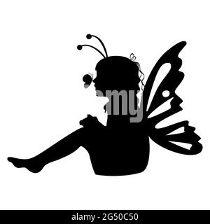 Silhouette de petite fille assise avec ailes de boutefly. Illustration vectorielle. Illustration de Vecteur