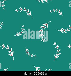 omelette rouge et blanche à la main, baie holly sur fond turquoise. motif hivernal sans couture. Décoration de Noël à motif vectoriel. Parfait pour le prin Illustration de Vecteur