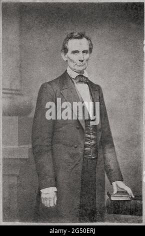Photo d'époque du président Abraham Lincoln. Abraham Lincoln (1809 – 1865) était un homme d'État et un avocat américain qui a servi comme 16e président de la Banque D'Images