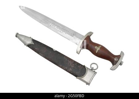 Allemand pendant la Seconde Guerre mondiale. Poignard du détachement d'assaut (Sturmabteilung - sa). Modèle de 1936. Base de dagger est dagger de chasse suisse de 16 siècle - Holbein. Inscr Banque D'Images