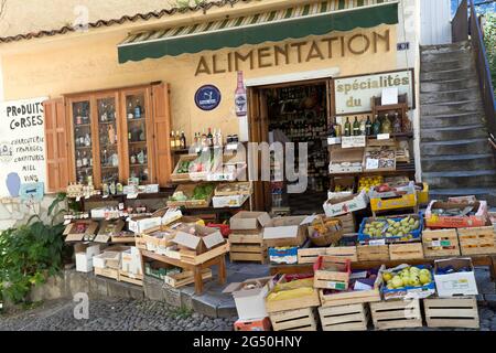 FRANCE, HAUTE-CORSE (2B) CORTE, ÉPICERIE LOCALE Banque D'Images