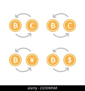 Set: Échange Bitcoin. Concept de devise Crypto. Monnaie numérique. Illustration vectorielle, conception plate Illustration de Vecteur
