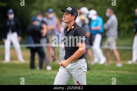 Moosinning, Allemagne. 24 juin 2021. Golf: Europa-Tour - International Open, Einzel, Herren, 1. Runde. Viktor Hovland aus Norwegen à Aktion. Credit: Sven Hoppe/dpa/Alay Live News Banque D'Images
