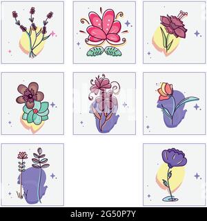 Ensemble de fleurs colorées dessinées à la main Illustration de Vecteur