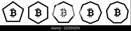 Icône Bitcoin dans les polygones avec un nombre différent de bords. Signe de crypto-monnaie BTC Illustration de Vecteur