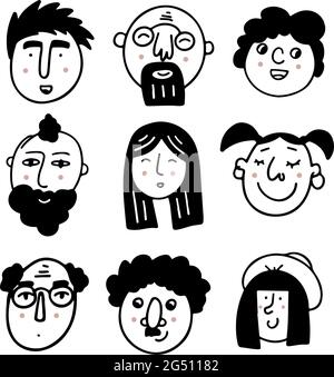 Ensemble de visages humains exprimant des émotions positives. Visages humains souriants. Ensemble de personnes gaies avec des expressions du visage heureuses. Déig. Plan vecteur Illustration de Vecteur