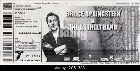 Bruce Springsteen & The E Street Band, 2003 mai, la Peineta, tickets de concert, Music concert Memorabilia, Madrid, Espagne Banque D'Images