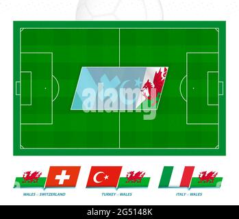 Tous les matchs de l'équipe de football du pays de Galles en compétition européenne. Icône du terrain de football et des jeux. Ensemble de vecteurs. Illustration de Vecteur