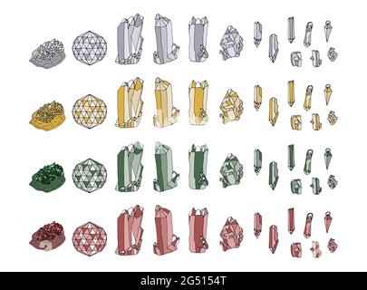 Illustration artistique en ligne de pierres gemmes dessinées à la main et de cristaux Illustration de Vecteur