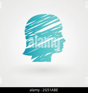 Tête de gribouillage femelle. Silhouette des traits de pinceau. Illustration vectorielle, conception plate Illustration de Vecteur