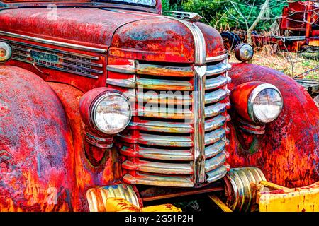 Détail de l'ancien camion rouillé abandonné, Oversiel, Michigan, États-Unis Banque D'Images
