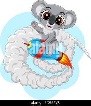 Dessin animé bébé koala monter à bord d'une fusée Illustration de Vecteur