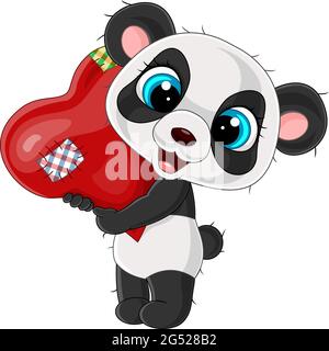 Petit panda de dessin animé tenant coeur rouge Illustration de Vecteur