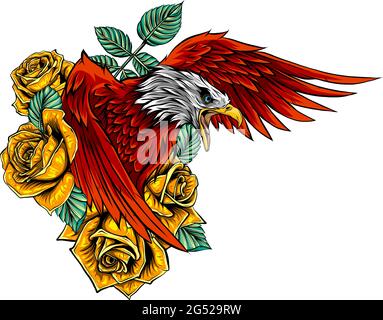 illustration vectorielle de l'aigle avec des roses de fleur Illustration de Vecteur