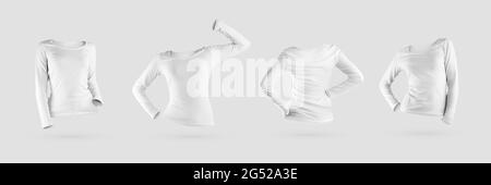 Maquette d'un sweat-shirt à manches longues blanc féminin, rendu 3D, isolé sur fond. Modèle de pull-over de mode avec découpe, pour la présentation de desi Banque D'Images