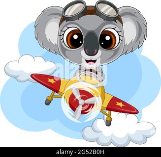 Dessin animé bébé koala en utilisant un avion Illustration de Vecteur