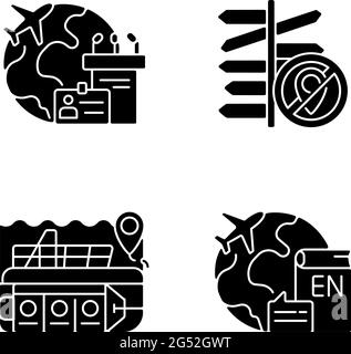 Catégories de voyage icônes de glyphe noir sur l'espace blanc Illustration de Vecteur