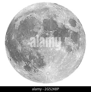 Immense Lune avec cratères clairement visibles sur fond blanc Banque D'Images