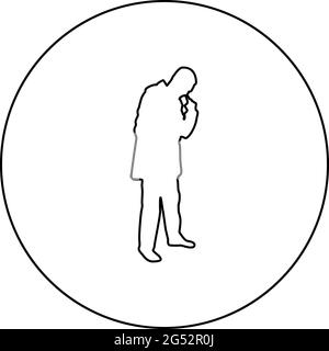 Homme poking dans le nez utiliser le doigt Homme nettoie les passages nasaux silhouette dans le cercle rond noir couleur vecteur illustration contour image style Illustration de Vecteur