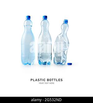 Ensemble de bouteilles d'eau en plastique isolées sur fond blanc. Concept de recyclage environnemental. Elément de conception Banque D'Images