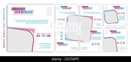 Ensemble de modèles de publication sur les médias sociaux. Bandeau d'invitation de séminaire en ligne avec design féminin. Bon modèle pour la conception de publicité en ligne. Illustration de Vecteur