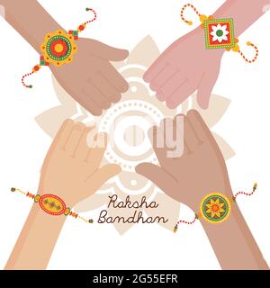 Mains avec le bracelet raksha bandhan sur fond blanc Illustration de Vecteur