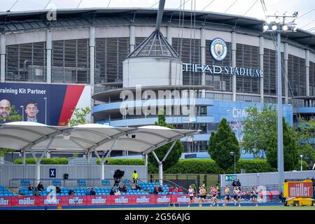 Manchester, Royaume-Uni. 25 juin 2021. 25 juin 2021 ; Manchester Regional Arena, Manchester, Lancashire, Angleterre ; Muller British Athletics Championships; Aperçu du stade Etihad avec 1500 chauffes crédit: Action plus Sports Images/Alamy Live News Banque D'Images