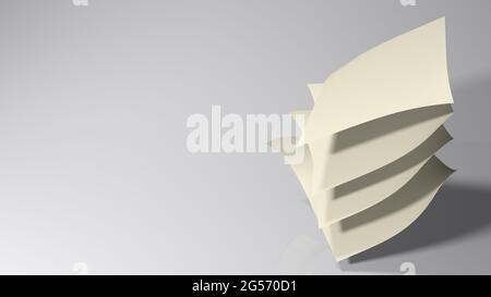 Feuilles de papier tombant sur un bureau blanc - illustration du rendu 3D Banque D'Images