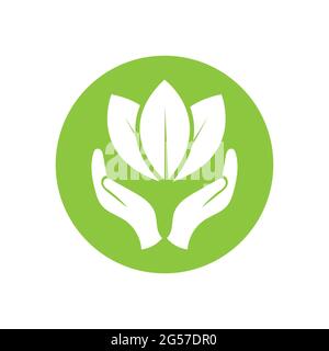 modèle de dessin vectoriel pour logo main et feuille Illustration de Vecteur