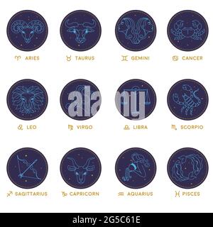 Signes du zodiaque, horoscope et symboles astrologiques Illustration de Vecteur
