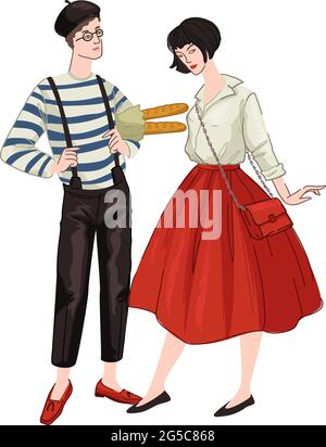 Homme et femme portant des vêtements français Illustration de Vecteur