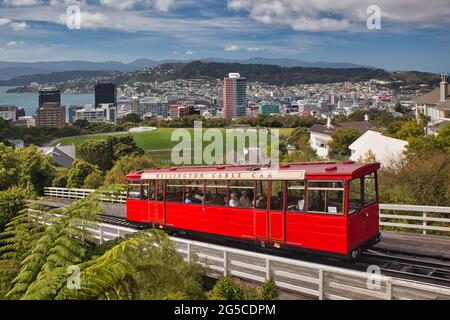 Le téléphérique de Wellington, Île du Nord, Nouvelle-Zélande avec le paysage urbain de Wellington au-delà Banque D'Images