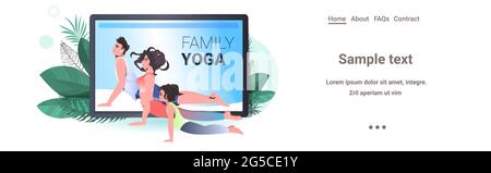 famille faire yoga exercices de forme physique en ligne de formation sain concept de style de vie personnes s'entraîner Illustration de Vecteur