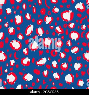 Motif américain sans coutures en léopard. Imprimé animal en couleurs drapeau des États-Unis. Rouge blanc bleu jour de l'indépendance arrière-plan patriotique. Modèle vectoriel pour fabri Illustration de Vecteur