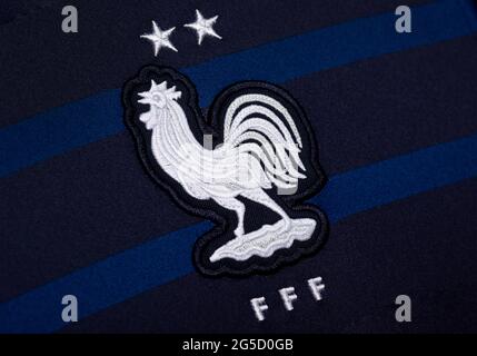Gros plan sur la tenue de l'équipe nationale de football française. UEFA Euro 2020 Banque D'Images