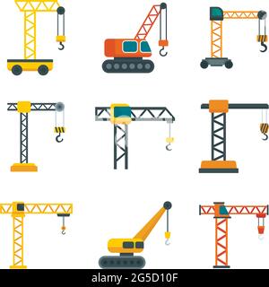 Les icônes de grue définissent un vecteur plat isolé Illustration de Vecteur