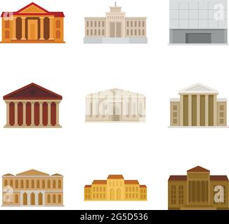 Les icônes du musée du théâtre définissent un vecteur plat isolé Illustration de Vecteur